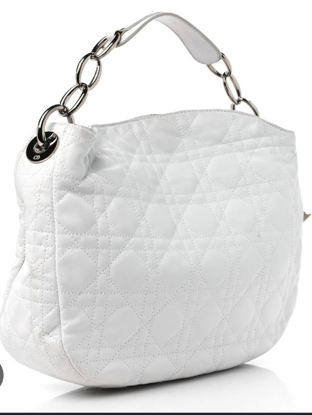 Dior White Quilted Lambskin Hobo with Silver Chain